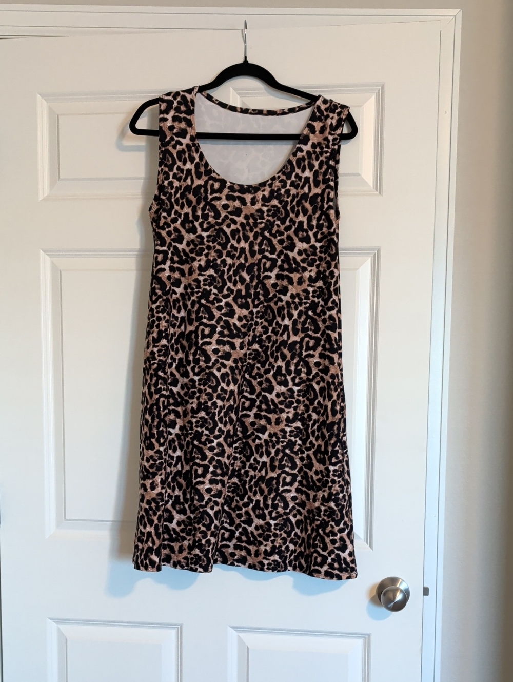Sleeveless Leopard Print A-Line Dress in Brown and Black